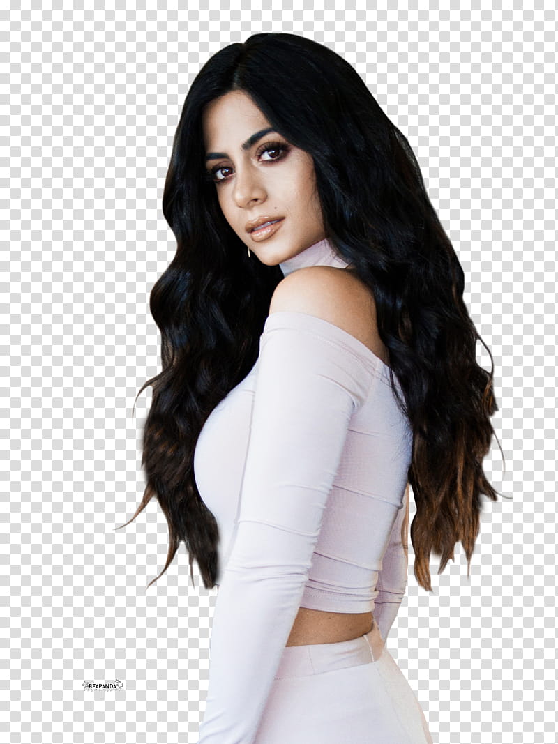 Emeraude Toubia, woman wearing white long-sleeved crop top transparent background PNG clipart