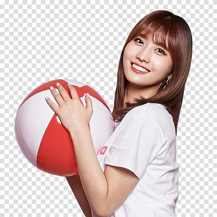 Twice, woman holding red and white ball transparent background PNG clipart