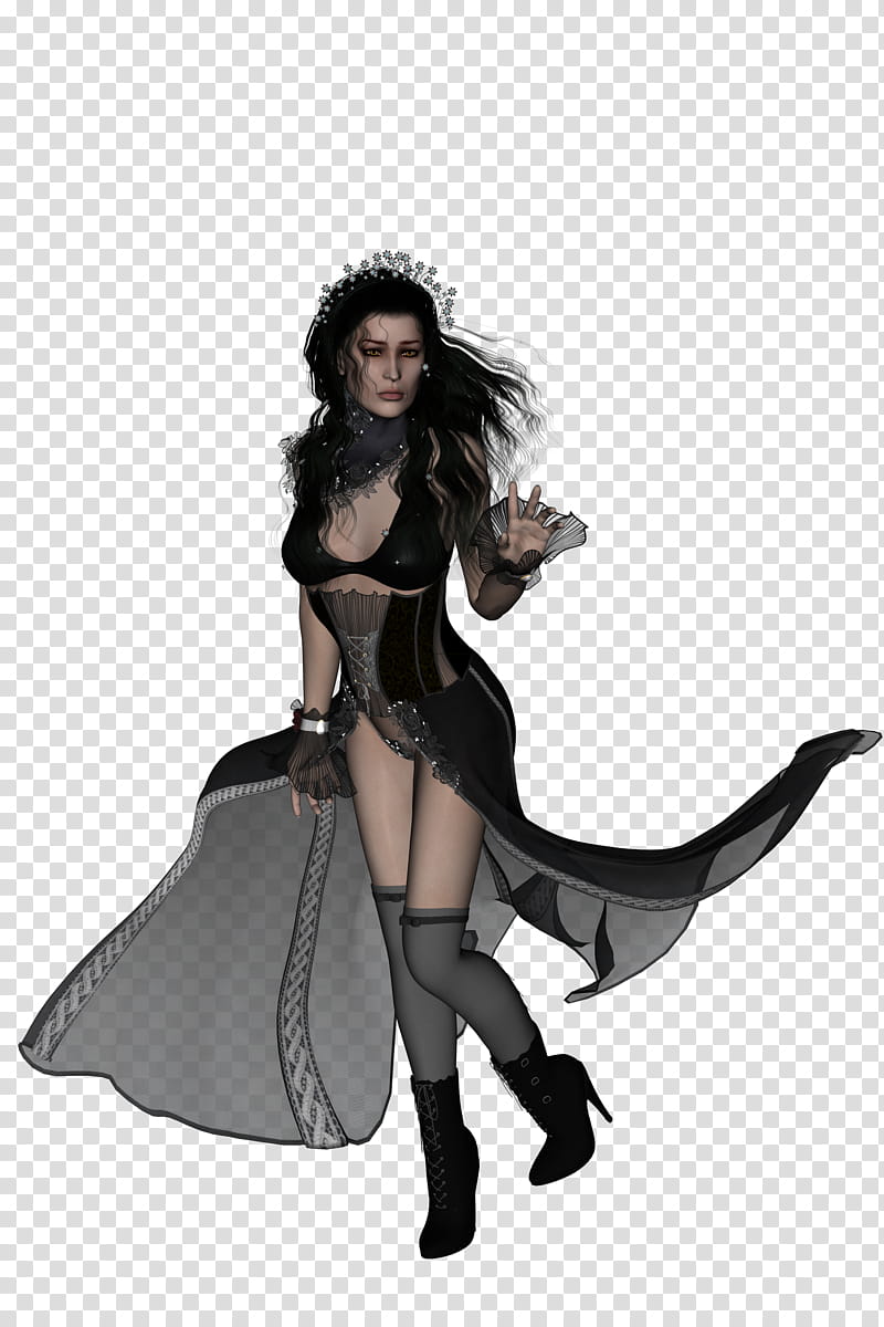 Vamp set , women wearing black high-slit dress art transparent background PNG clipart