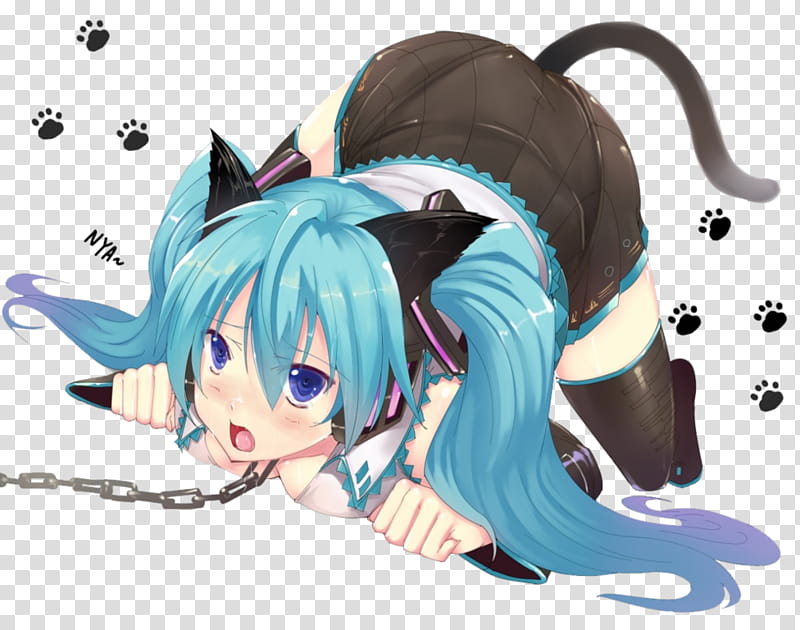 Hatsune Miku, woman wearing cat costume leaning forward illustration transparent background PNG clipart