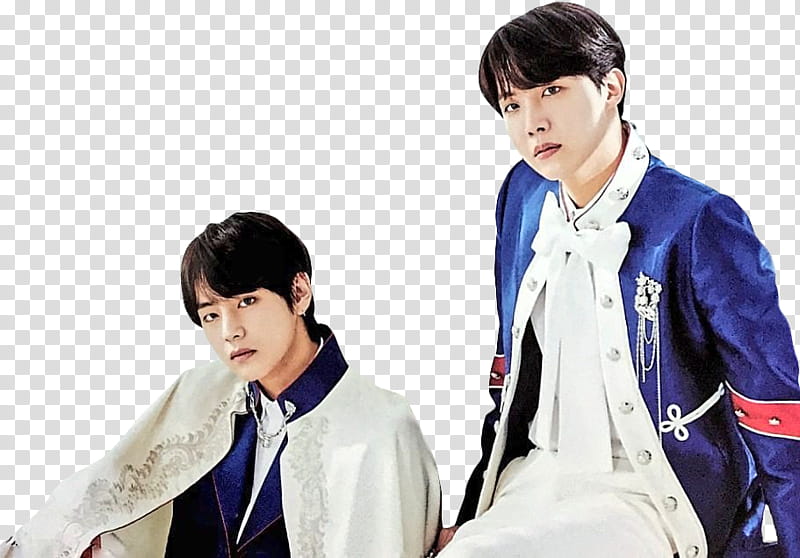 Vhope BTS, two man wearing blue and white jackets transparent background PNG clipart