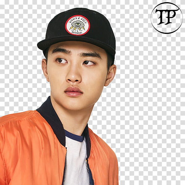 EXO, man in orange and black zip-up jacket transparent background PNG clipart