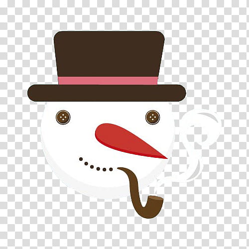 Hipster Xmas, snowman head wearing brown hat and smoke pipe illustration transparent background PNG clipart