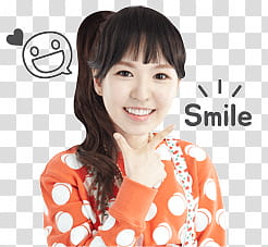 Red Velvet wendy kakao talk emoji, woman in orange and white sweater smiling transparent background PNG clipart