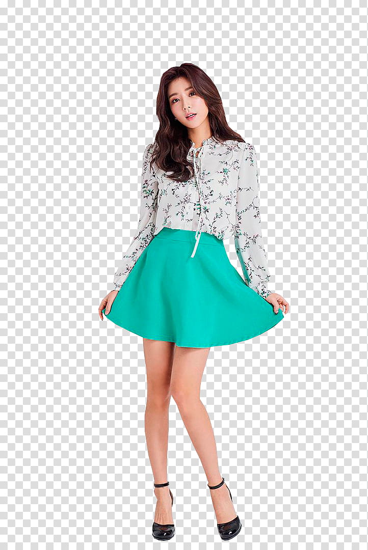 KIM JEON YEON, female Korean star in teal skirt transparent background PNG clipart