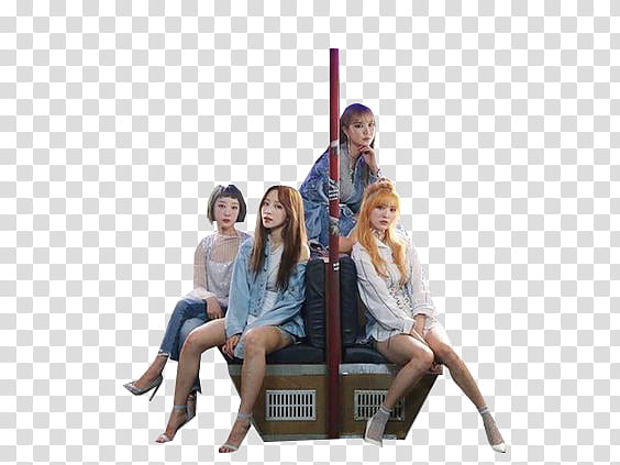 EXID Night Rather Than Day HQ, four women sitting near red pole transparent background PNG clipart