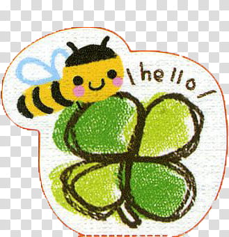 Kawaii s, yellow bee on green clover flower illustration transparent background PNG clipart