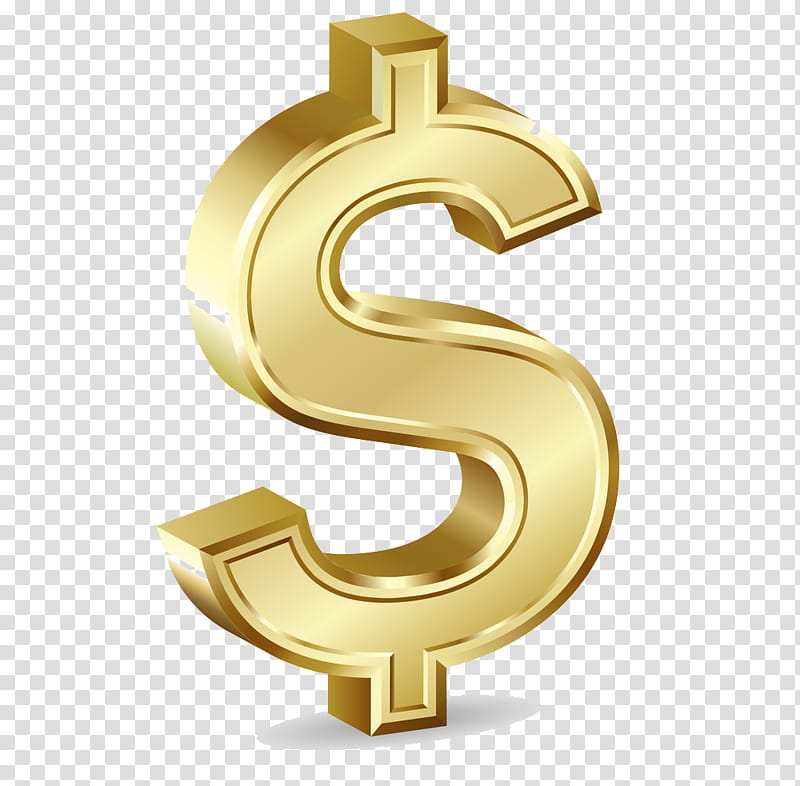 Gold Dollar Sign, Currency Symbol, United States Dollar, Money, Bank, Number, Brass, Metal transparent background PNG clipart
