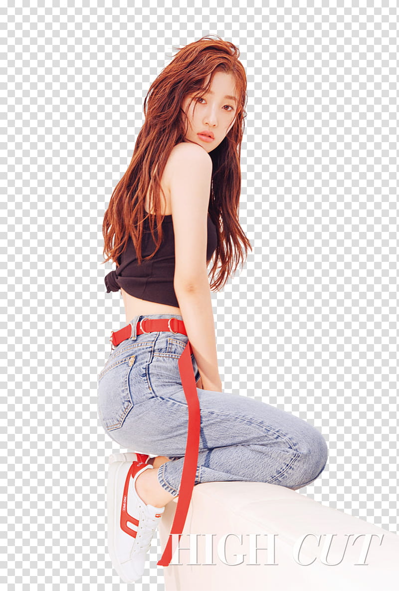 Jung Chaeyeon, woman in black sleeveless shirt transparent background PNG clipart