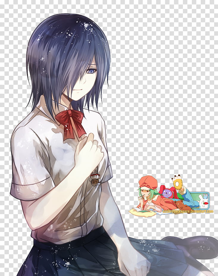 Kirishima Touka (Tokyo Ghoul), Render, woman with purple hair wearing white top anime character illustration transparent background PNG clipart