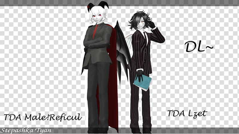 (MMD TGG) Male!Reficul and Lzet (test model +DL), man in black long-sleeved shirt anime character illustration transparent background PNG clipart