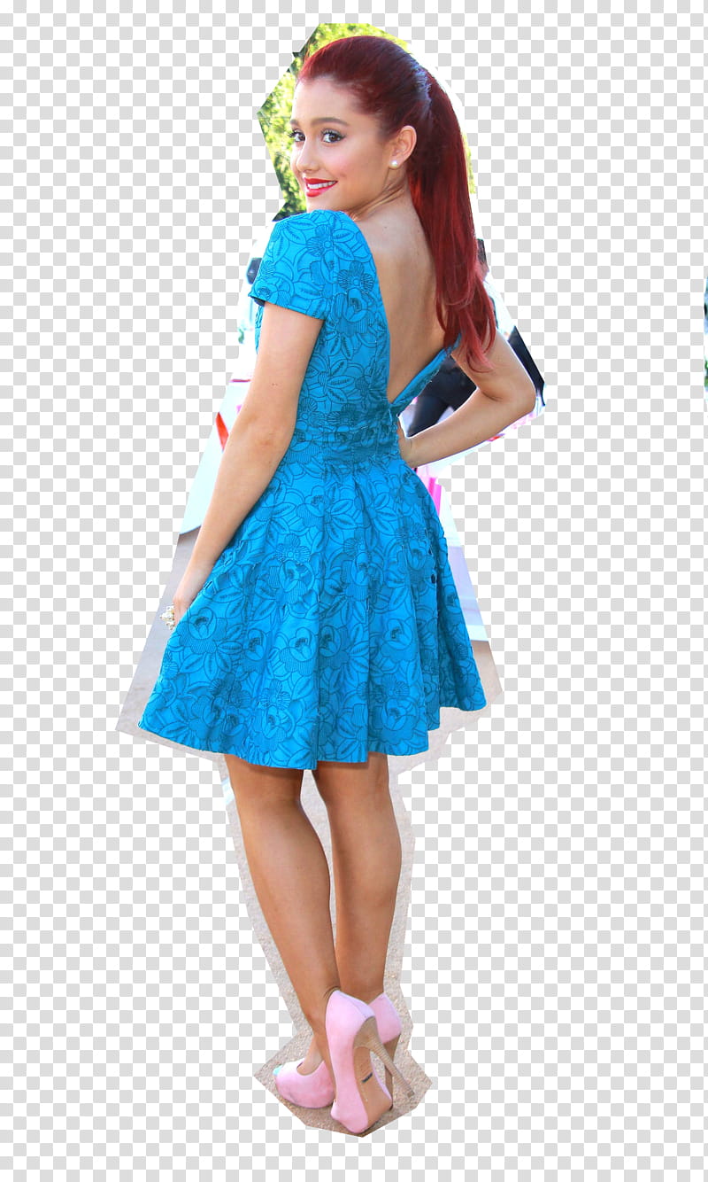 Ariana Grande, smiling woman wearing blue dres transparent background PNG clipart