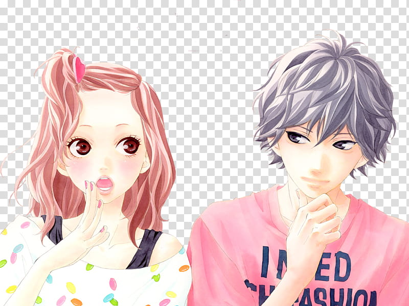 Ao Haru Ride, man sitting beside talking woman illustration transparent background PNG clipart
