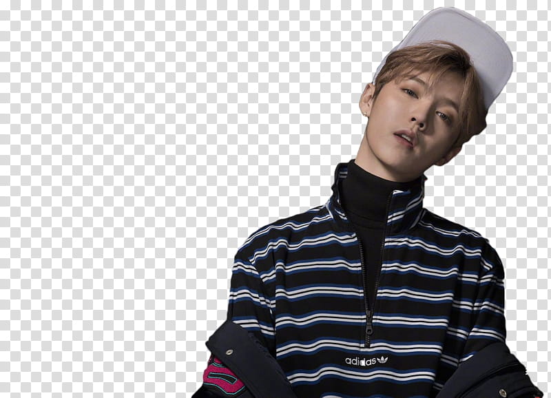 Luhan, man wearing black and white striped adidas half-zip jacket transparent background PNG clipart