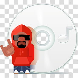 What kind of music are U, man wearing red hoodie standing behind music disc illustration transparent background PNG clipart