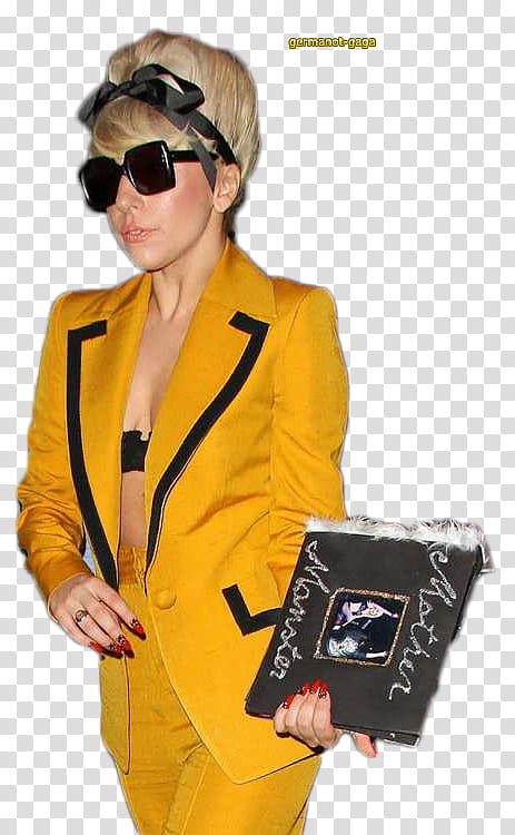 Lady GaGa, woman in yellow notched lapel suit jacket transparent background PNG clipart