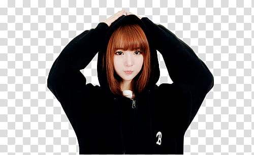 Cute Ulzzang, woman wearing black hoodie with both hands on top of her head transparent background PNG clipart