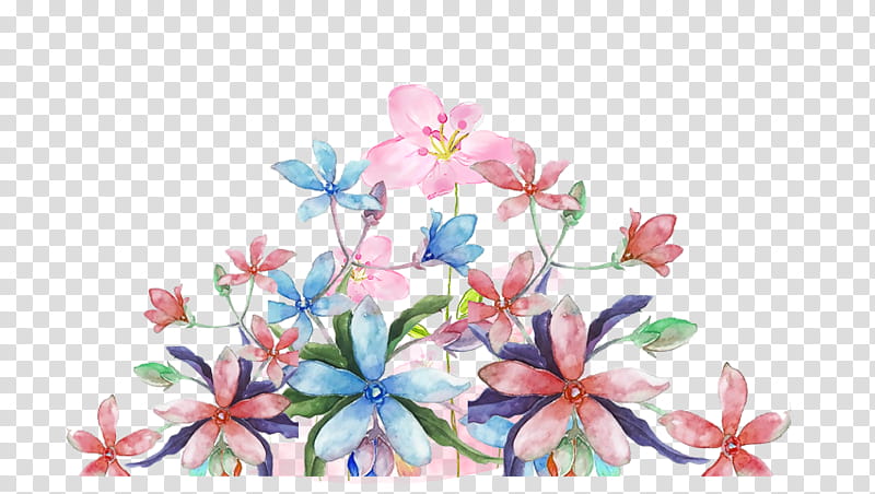 Flower Art Watercolor, Floral Design, Watercolor Painting, Blue, Texture, Pink, Petal, Plant transparent background PNG clipart