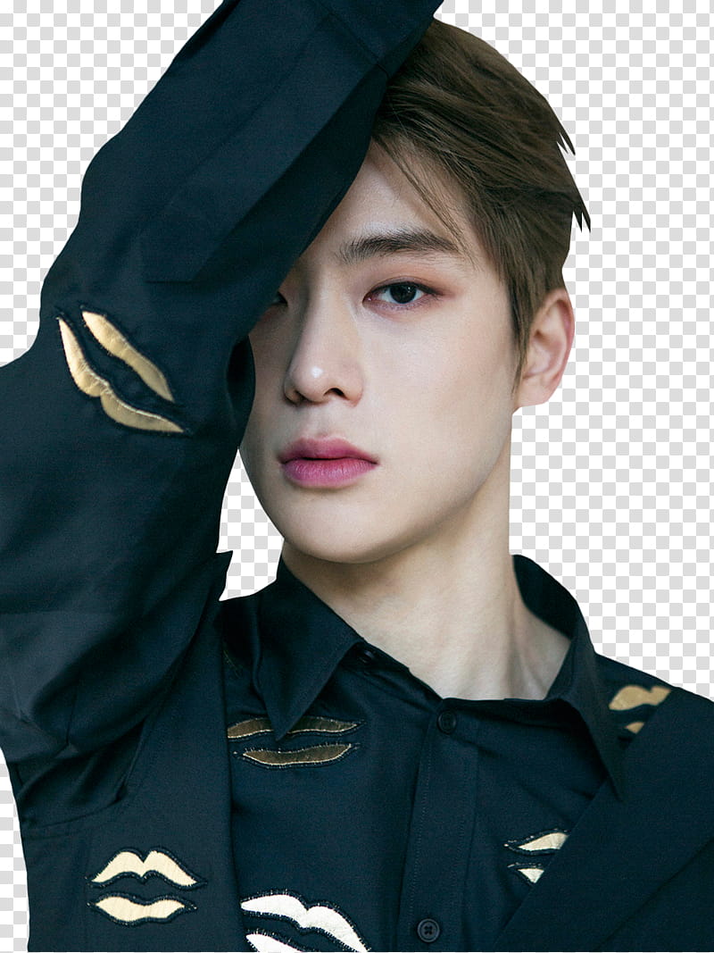 JAEHYUN NCT, man wearing black lip print shirt transparent background PNG clipart