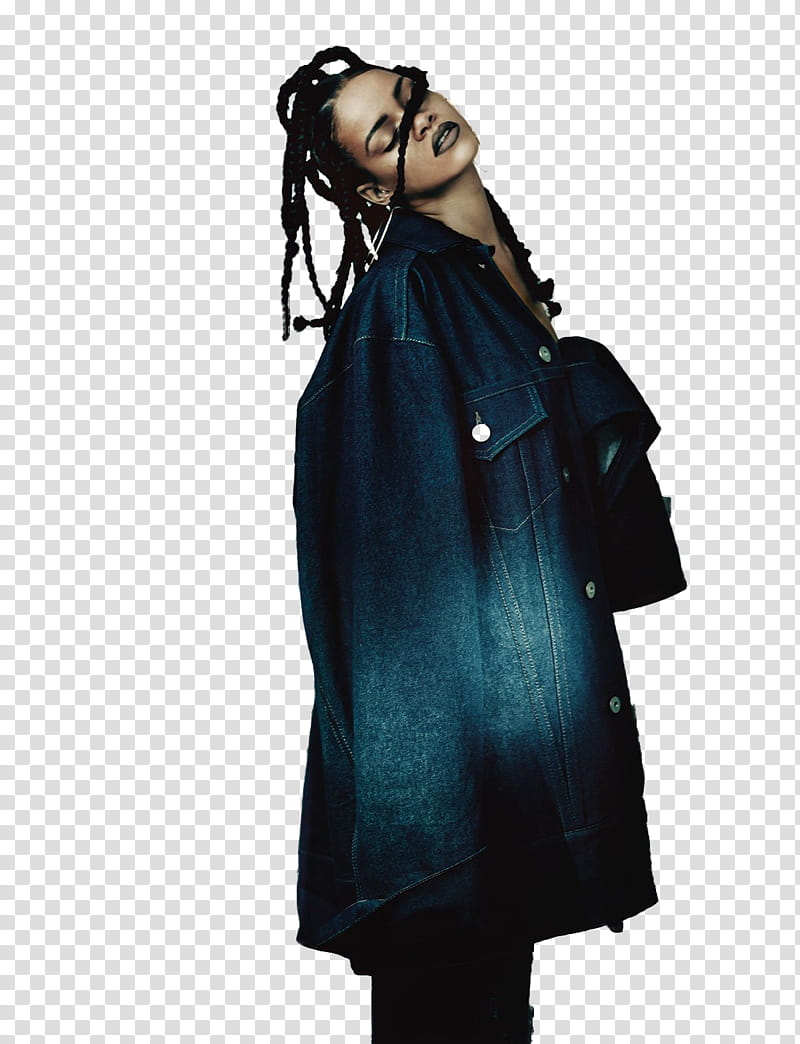 Rihanna , Rihanna wearing blue denim coat transparent background PNG clipart