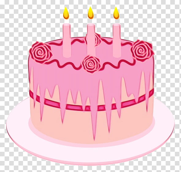 Pink Birthday Cake, Watercolor, Paint, Wet Ink, Royal Icing, Cake Decorating, Buttercream, Sugar Paste transparent background PNG clipart