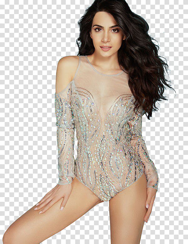 Emeraude Toubia, woman wearing see-through long-sleeved monokini transparent background PNG clipart