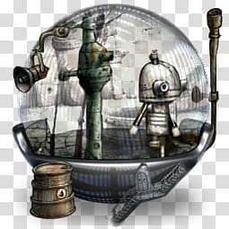 Sphere   , clear glass ball with grey robot illustration transparent background PNG clipart