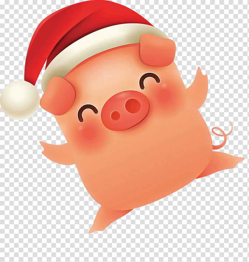 merry christmas pig cute pig, Cartoon, Nose, Santa Claus, Suidae, Animation transparent background PNG clipart