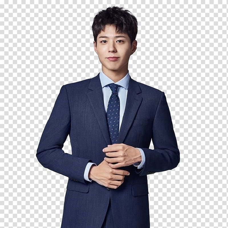 Park Bo Gum ALLETS P, man wearing blue notched lapel suit jacket transparent background PNG clipart