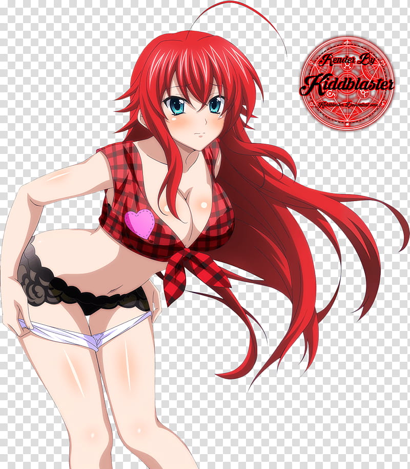 Render Rias Gremory, red-haired girl wearing red crop top illustration transparent background PNG clipart