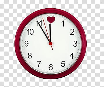 clocks, round red analog wall-clock displaying : time transparent background PNG clipart