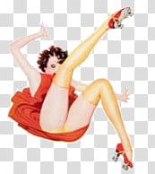  pin up girls , cutout of woman slipped with roller skates transparent background PNG clipart