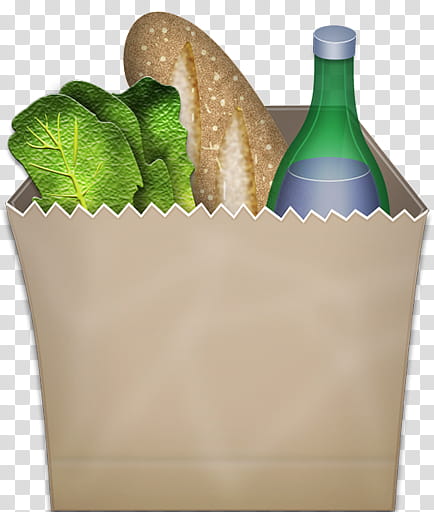 Oficial, vegetables, bread, and green bottle in brown pack illustration transparent background PNG clipart