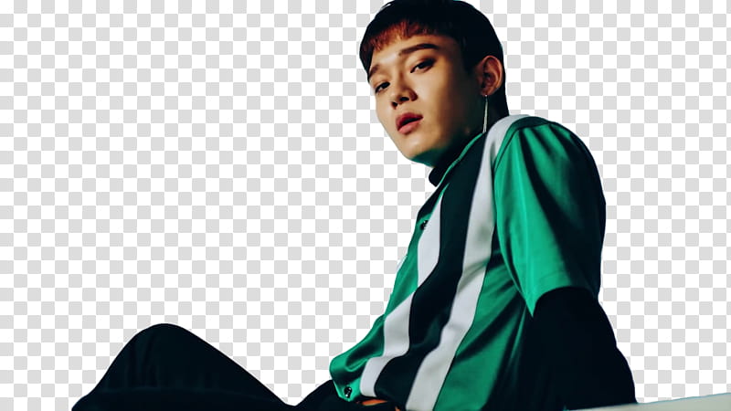 EXO CBX Blooming Day MV, man wearing green and black shirt transparent background PNG clipart