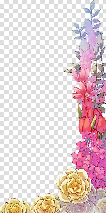 The scent of spring, yellow, red, and pink flower illustrations transparent background PNG clipart