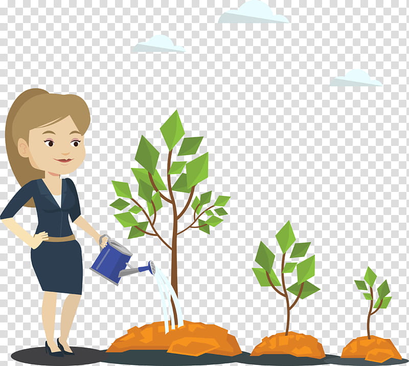 Cartoon Nature, Tree, Watering Cans, Businessperson, Flat Design, People In Nature, Cartoon, Arbor Day transparent background PNG clipart