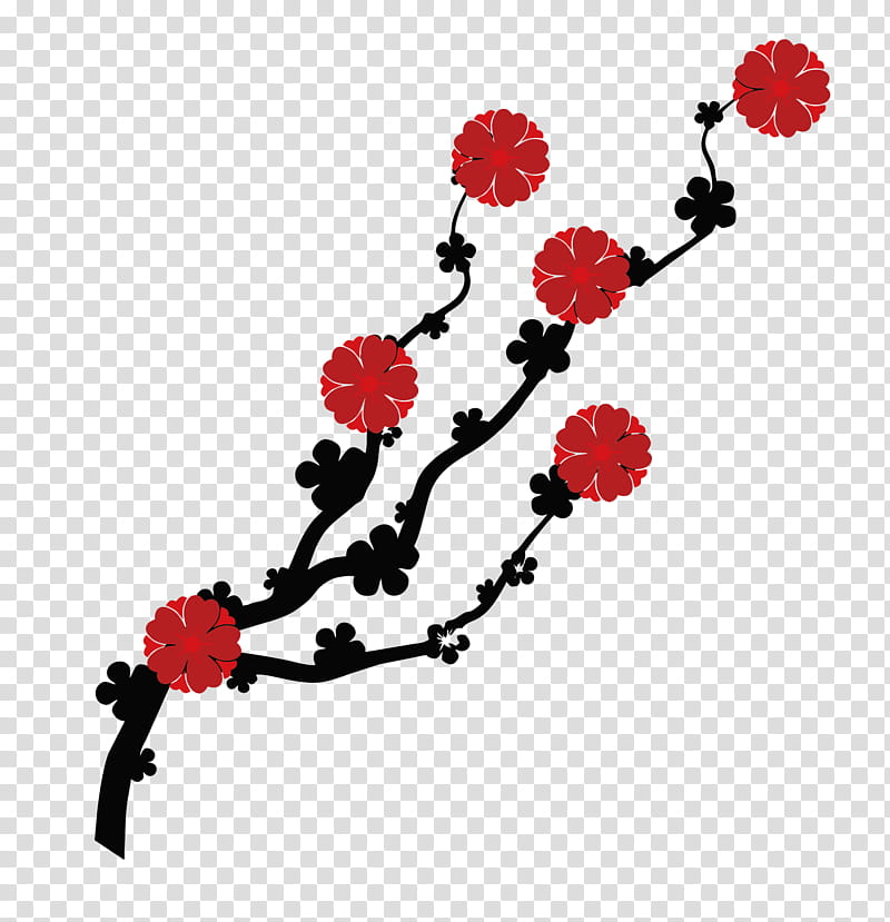 Floral Flower, Plum Blossom, Smoked Plum, Silhouette, Rose Family, Petal, Red, Plant transparent background PNG clipart