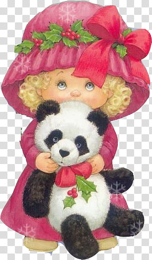 Christmas s, girl holding panda plush toy art transparent background PNG clipart