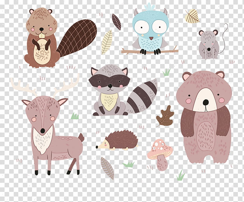 Woodland Drawing Forest Design Printing, Watercolor, Paint, Wet Ink, Animal, Cartoon, Animal Figure, Snout transparent background PNG clipart