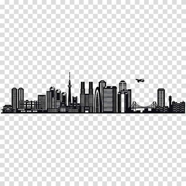 City Skyline Silhouette, Tokyo, Drawing, Phonograph Record, Metropolis, Black And White transparent background PNG clipart