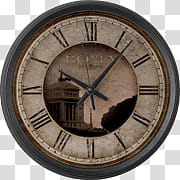 collection, round brown and white analog roman numeral clock at : transparent background PNG clipart