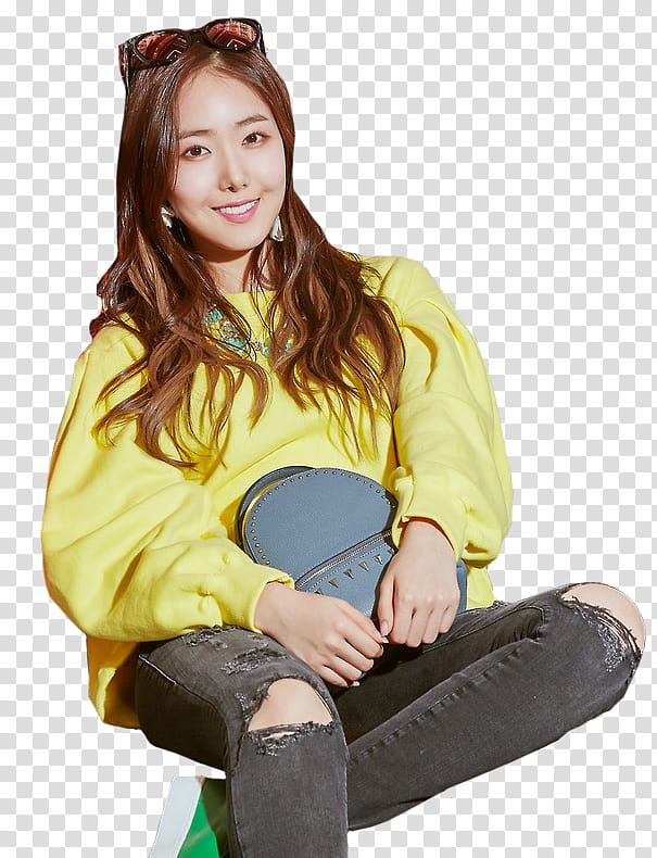G Friend, woman in yellow sweatshirt and holding back transparent background PNG clipart