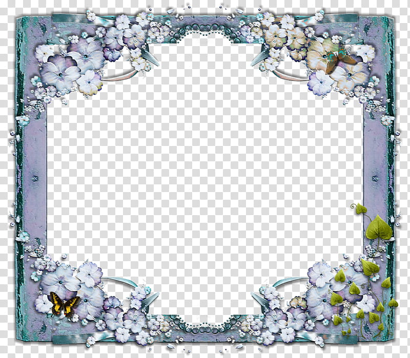Butterfly Frame, white and purple flower frame transparent background PNG clipart