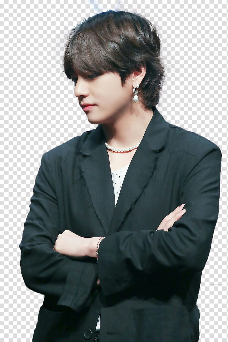 Taehyung Tear Fansign, man wearing black notched-lapel suit jacket transparent background PNG clipart