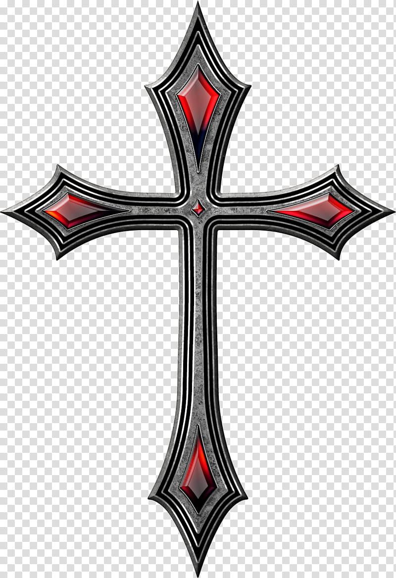 Gothic cross , metal cross with rubies transparent background PNG clipart