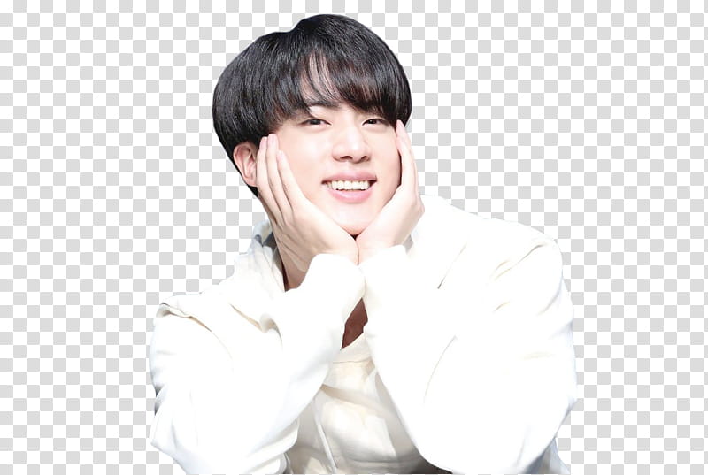 Seokjin BTS, smiling man wearing white sweater transparent background PNG clipart