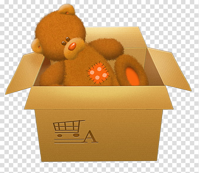 Teddy bear, Box, Orange, Toy, Carton, Packaging And Labeling, Package Delivery transparent background PNG clipart