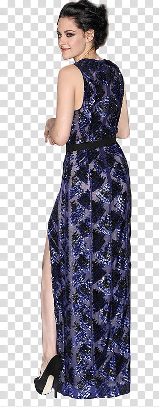 Kristen Stewart, Kristen Stewart wearing blue sleeveless side-slit dress transparent background PNG clipart