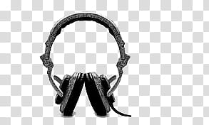 MUSIC, black and gray corded headphones transparent background PNG clipart