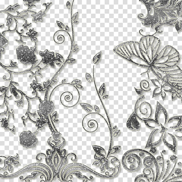 gray floral and butterflies transparent background PNG clipart